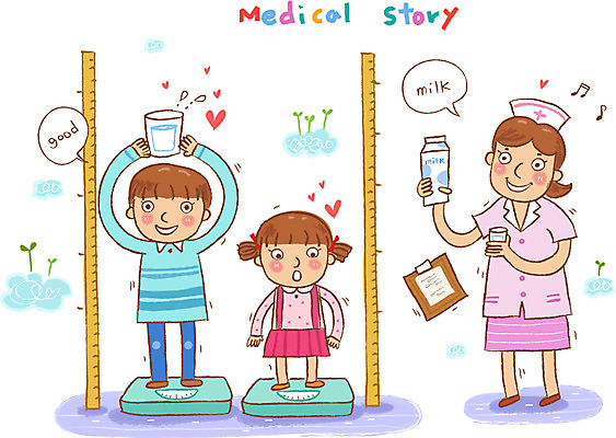 EPS 여자 어린이 일러스트 의학 열쇠 건강 병원 미소 웃음 사람 치료 10대 세명 건강관리 우유 간호사 도움 보호 질병 몸무게 복지 질병관리 키_신체 신체검사 여자만 소녀만 국내일러스트 컨셉 신체 청소년 유제품 표정 관리 의료진 사회이슈 검사_조사 어린이만 파일형식 벡터