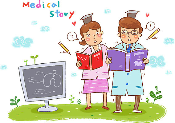 EPS 여자 남자 일러스트 학사모 의학 건강 병원 실험 미소 웃음 사람 두명 치료 책 컴퓨터 연필 건강관리 간호사 의사 도움 보호 질병 복지 질병관리 국내일러스트 모자_잡화 컨셉 졸업 학용품 표정 관리 전자제품 필기구 의료진 사회이슈 파일형식 벡터