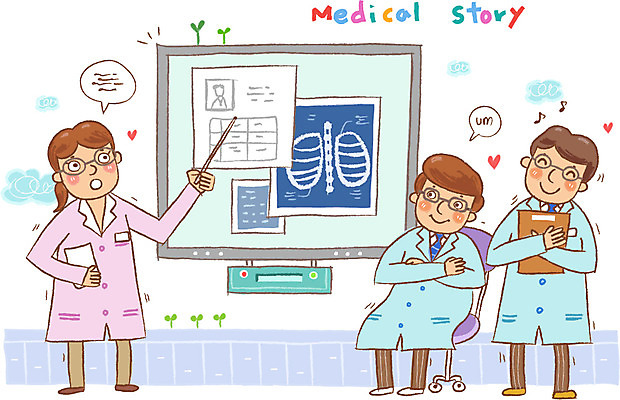 EPS 여자 남자 일러스트 의학 회의 건강 병원 실험 미소 웃음 사람 치료 세명 건강관리 스크린 의사 도움 보호 질병 복지 질병관리 여의사 국내일러스트 컨셉 비즈니스 표정 관리 의료진 사회이슈 파일형식 벡터