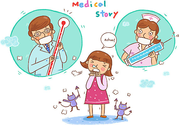 EPS 여자 남자 어린이 일러스트 의학 건강 병원 마스크 미소 웃음 사람 치료 10대 세명 건강관리 환자 간호사 의사 도움 바이러스 보호 질병 온도계 체온계 감기 복지 질병관리 박테리아 십대만 코로나바이러스 국내일러스트 컨셉 청소년 표정 관리 의료진 사회이슈 파일형식 벡터