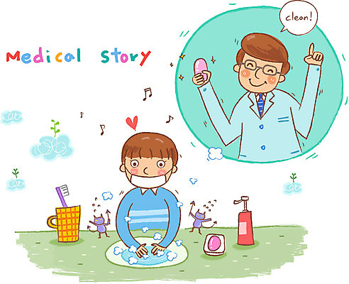 EPS 남자 어린이 일러스트 의학 건강 병원 미소 웃음 사람 소년 두명 치료 10대 건강관리 청결 환자 의사 도움 바이러스 세수 보호 위생 질병 복지 질병관리 비누 손씻기 박테리아 남자만 소년만 코로나바이러스 국내일러스트 컨셉 청소년 표정 관리 위생용품 의료진 씻기 사회이슈 어린이만 파일형식 벡터