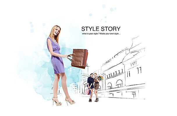 PSD 서양인 외국인 편집이미지 여자 거리 서기 미소 웃음 사람 성인 세명 쇼핑 쇼핑백 여자만 성인여자만 성인만 이미지편집 가방 모션 표정 인종 파일형식