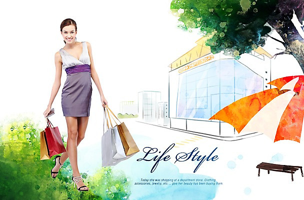 PSD 서양인 외국인 편집이미지 여자 거리 한명 서기 미소 웃음 사람 성인 쇼핑 쇼핑백 여자만 여자한명만 성인여자만 성인만 이미지편집 1 가방 모션 표정 인종 파일형식