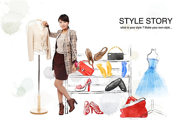 PSD 편집이미지 잡화 여자 구두 신발 가방 한명 서기 미소 웃음 사람 동양인 성인 쇼핑 상점 재킷 한국인 핸드백 하이힐 마네킹 여자만 여자한명만 성인여자만 성인만 이미지편집 1 모션 표정 인종 외투 여성화 파일형식