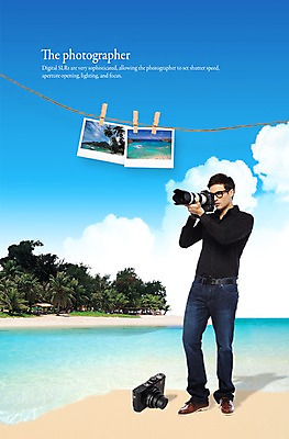 PSD 서양인 외국인 구름 편집이미지 직업 남자 줄 바다 섬 하늘 집게 한명 사람 성인 해변 카메라 촬영 사진사 기념사진 남자만 남자한명만 성인남자만 성인만 이미지편집 자연요소 1 인종 전자제품 작가 파일형식