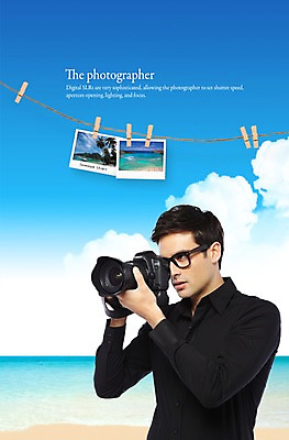 PSD 서양인 외국인 구름 편집이미지 직업 남자 줄 바다 하늘 집게 한명 사람 성인 해변 카메라 촬영 사진사 기념사진 남자만 남자한명만 성인남자만 성인만 이미지편집 자연요소 1 인종 전자제품 작가 파일형식