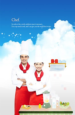 PSD 서양인 외국인 구름 편집이미지 직업 여자 남자 식재료 하늘 주방용품 미소 웃음 사람 동양인 성인 두명 주방장 요리사 성인만 이미지편집 자연요소 생활용품 표정 인종 파일형식