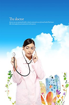 PSD 외국인 구름 편집이미지 직업 여자 꽃 청진기 하늘 병원 한명 사람 동양인 성인 건물 진료 의사 가운 의사가운 여자만 여자한명만 성인여자만 성인만 이미지편집 자연요소 식물 1 건축물 옷 의학 의료기기 인종 의료진 파일형식
