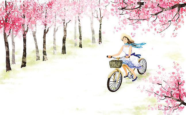 PSD 나무 라이프스타일 여자 길 백그라운드 일러스트 수채화 한명 미소 웃음 사람 20대 성인 라이프 30대 자전거 목도리 봄 산책 벚꽃 벚나무 숲 가로수 여자만 여자한명만 성인여자만 성인만 봄배경 국내일러스트 식물 1 잡화 계절 꽃 휴식 표정 청년 생활 장년 바이크 파일형식
