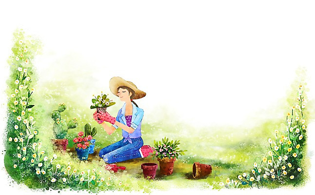 PSD 모자 라이프스타일 여자 꽃 화분 장갑 백그라운드 일러스트 수채화 장화 한명 미소 웃음 사람 20대 성인 라이프 여름 30대 삽 원예 화분갈이 여자만 여자한명만 성인여자만 성인만 국내일러스트 식물 1 잡화 계절 신발 표정 청년 취미 생활 장년 파일형식