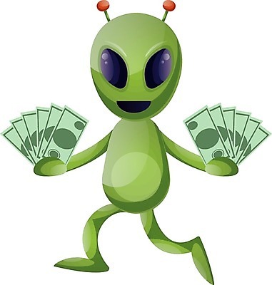EPS 해외이미지 캐릭터 지폐 일러스트 들기 사람없음 초록색 외계인 해외202004 해외202105 해외일러스트 일러캐릭터 컬러 돈 모션 미확인물체 파일형식 벡터