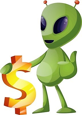 EPS 해외이미지 캐릭터 일러스트 사람없음 초록색 달러 외계인 가리킴 해외202004 해외202105 해외일러스트 일러캐릭터 컬러 돈 손짓 미확인물체 파일형식 벡터