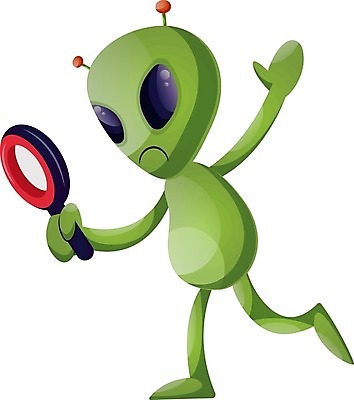 EPS 해외이미지 캐릭터 일러스트 돋보기 들기 사람없음 초록색 외계인 관찰 확인 해외202004 해외202105 해외일러스트 일러캐릭터 컬러 모션 미확인물체 파일형식 벡터