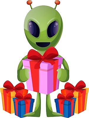 EPS 해외이미지 캐릭터 일러스트 선물 들기 사람없음 초록색 선물상자 외계인 해외202004 해외202105 해외일러스트 일러캐릭터 컬러 모션 상자 미확인물체 파일형식 벡터
