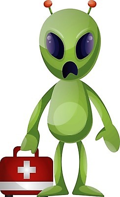 EPS 해외이미지 캐릭터 일러스트 서기 들기 사람없음 초록색 외계인 구급상자 해외202004 해외202105 해외일러스트 일러캐릭터 컬러 모션 미확인물체 의료용품 파일형식 벡터