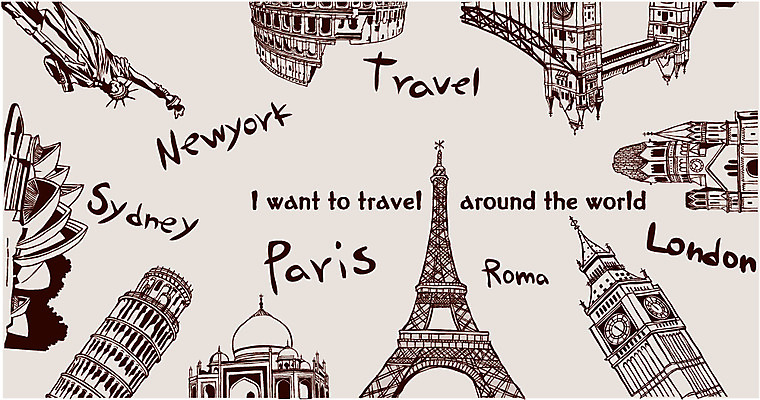 EPS 영어 문장 여행 일러스트 사람없음 관광지 라벨 도시 세계여행 국내일러스트 문자 프레임 세계 파일형식 벡터