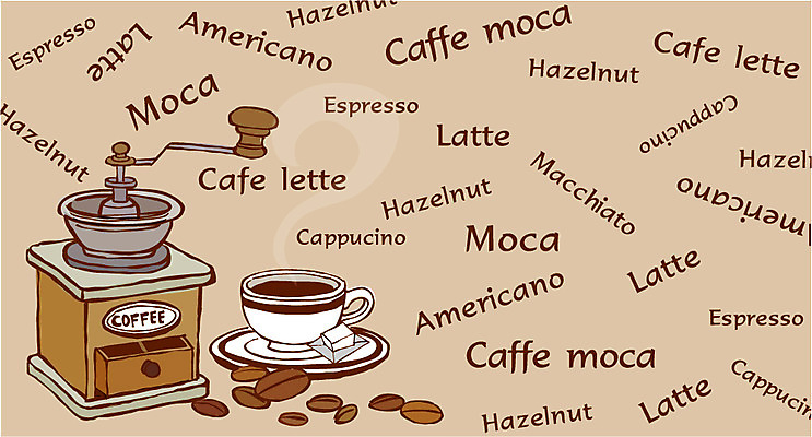 EPS 영어 커피 음료 문장 일러스트 잔 사람없음 라벨 원두 차 찻잔 각설탕 그라인더 국내일러스트 문자 식기 프레임 설탕 커피용품 파일형식 벡터