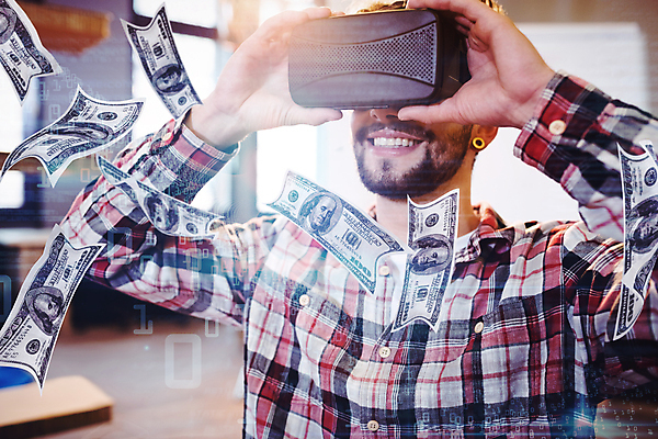 포토 JPG 해외이미지 서양인 남자 비즈니스 실내 한명 들기 상반신 성인 앞모습 달러 착용 가상현실 성인남자한명만 오큘러스 VR기기 흩날리기 해외202105 해외포토 외국인 1 뷰포인트 돈 모션 사람 내부 기계 남자한명만 성인남자만 파일형식