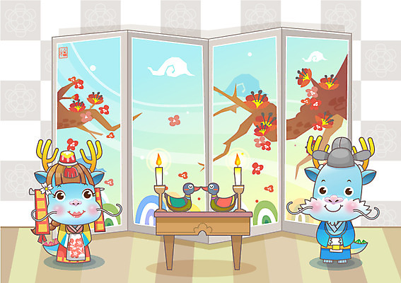 EPS 동물 캐릭터 신부 동물캐릭터 신랑 결혼 두마리 일러스트 촛불 전통캐릭터 근하신년 새해 미소 웃음 사람없음 용띠 십이지신 용 전통의상 한복 원앙 신년캐릭터 전통혼례 병풍 용캐릭터 임진년 청룡 국내일러스트 일러캐릭터 한국전통 전통 2 초 조류 표정 이벤트 전통의례 파일형식 벡터 사방신