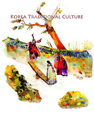 PSD 나무 한국전통 전통 여자 전통문화 문화 일러스트 놀이 사람 여러명 담장 달리기 전통놀이 널 전통의상 한복 과거 널뛰기 여자만 국내일러스트 식물 다수 컨셉 모션 한국 파일형식