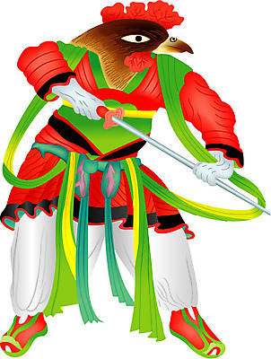 EPS 동물 척추동물 캐릭터 전통 일러스트 한국 사람없음 십이지신 운세 닭띠 닭 유 새캐릭터 닭캐릭터 십이지신캐릭터 창던지기 일러캐릭터 아시아 동물캐릭터 조류 파일형식 벡터