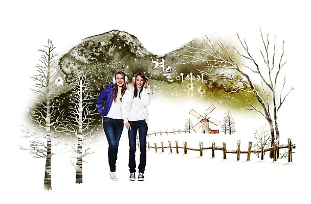 PSD 서양인 외국인 나무 편집 편집이미지 계절 여자 겨울 산 사람 풍경 20대 성인 두명 30대 친구 울타리 풍차 눈 귀마개 여자만 성인여자만 성인만 이미지편집 자연요소 식물 잡화 관계 날씨 인종 청년 장년 담장 파일형식