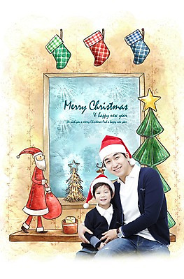 PSD 편집 편집이미지 계절 남자 아들 어린이 크리스마스 겨울 초 양말 미소 웃음 사람 동양인 소년 성인 두명 장식 크리스마스트리 산타클로스 한국인 아빠 오브젝트 부자지간 남자만 이미지편집 기념일 가족 표정 인종 파일형식