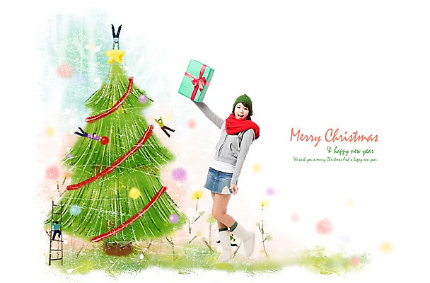 PSD 편집 편집이미지 계절 여자 크리스마스 겨울 선물 한명 서기 미소 웃음 사람 동양인 선물상자 크리스마스트리 한국인 여자만 여자한명만 이미지편집 1 기념일 모션 표정 인종 상자 파일형식