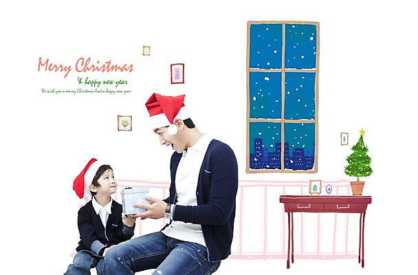 PSD 편집 편집이미지 계절 남자 화분 아들 어린이 크리스마스 겨울 창문 선물 미소 웃음 사람 동양인 소년 성인 두명 선물상자 크리스마스트리 한국인 아빠 부자지간 남자만 이미지편집 기념일 가족 표정 인종 상자 파일형식