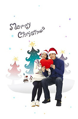 모양 PSD 편집 편집이미지 모자 커플 계절 여자 남자 쿠션 크리스마스 겨울 산타모자 사람 앉기 동양인 두명 크리스마스트리 한국인 하트 이미지편집 모자_잡화 잡화 기념일 관계 모션 인종 파일형식