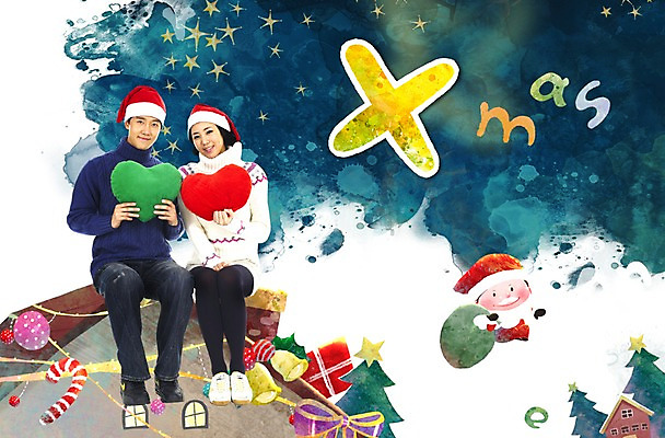 모양 PSD 편집 편집이미지 커플 계절 여자 남자 쿠션 크리스마스 겨울 밤하늘 주택 선물 사람 동양인 성인 두명 장식 선물상자 크리스마스트리 산타클로스 한국인 하트 오브젝트 성인만 이미지편집 기념일 관계 하늘 인종 건물 상자 야간 파일형식