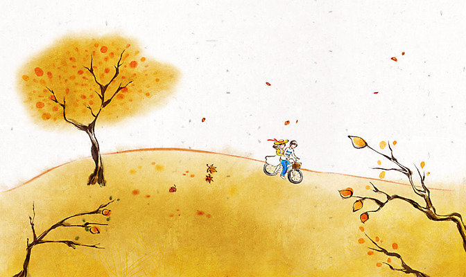 PSD 나무 커플 여자 남자 캘리배경 백그라운드 단풍 일러스트 캘리그라피 수묵화 사람 풍경 성인 두명 자전거 산책 가을 가로수 성인만 가을배경 국내일러스트 식물 계절 잎 관계 휴식 미술 바이크 파일형식 가을_계절