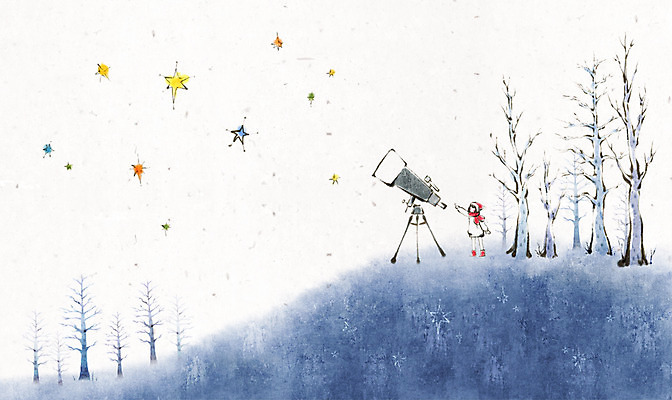 PSD 나무 여자 별 캘리배경 백그라운드 겨울 일러스트 캘리그라피 밤하늘 수묵화 한명 사람 풍경 망원경 관찰 동산 여자만 여자한명만 겨울배경 국내일러스트 자연요소 식물 1 계절 모션 하늘 미술 야간 파일형식