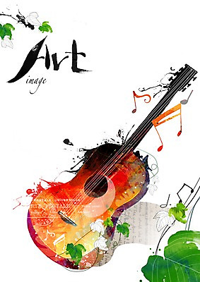 PSD 영어 문화 예술 악기 음표 일러스트 문화예술 나뭇잎 사람없음 단어 기타 화려 덩굴 그림 ART 특별함 국내일러스트 식물 문자 기호 음악 컨셉 잎 현악기 파일형식