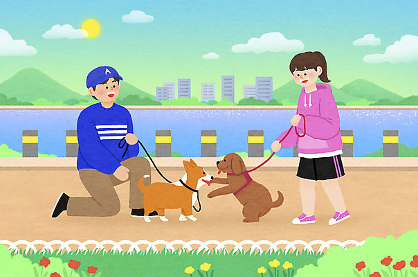 전신 PSD 공원 여자 남자 반려견 두마리 일러스트 사랑 서기 빌딩 성인 두명 강 산책 산책로 인사 잡기 강아지 무릎꿇기 목줄 반려 성인만 국내일러스트 공공시설 감정 길 2 모션 휴식 사람 건물 반려동물 예절 개 파일형식 반려용품