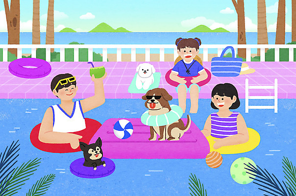 전신 PSD 여자 남자 반려견 어린이 바다 일러스트 가족 휴가 가족여행 수영장 세마리 사랑 들기 앉기 소녀 상반신 성인 세명 선글라스 수영 강아지 비치볼 즐거움 펜션 튜브 반려 국내일러스트 감정 안경 여행 공 관계 모션 숙소 바캉스용품 3 사람 반려동물 수상스포츠 개 파일형식