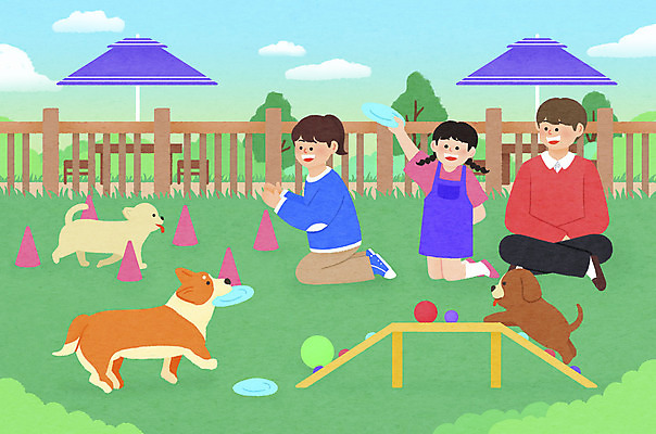 전신 PSD 여자 남자 반려견 어린이 일러스트 가족 세마리 들기 앉기 소녀 성인 세명 파라솔 강아지 놀이터 무릎꿇기 장애물 펜션 공놀이 원반 반려 애견카페 애견유치원 국내일러스트 스포츠용품 공 관계 모션 놀이 숙소 3 사람 반려동물 카페 개 파일형식