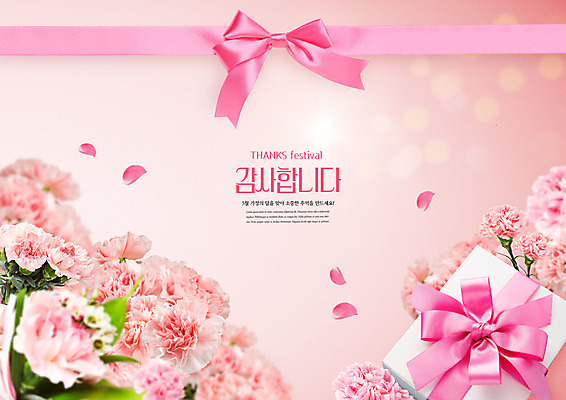 PSD 편집이미지 꽃잎 리본 분홍색 타이포그라피 사람없음 선물상자 5월 카네이션 감사 5월행사 가정의달 이미지편집 문자 꽃 감정 컬러 선물 이벤트 상자 날짜 파일형식