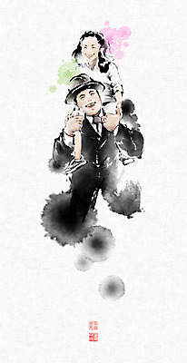 전신 PSD 여자 남자 어린이 일러스트 캘리그라피 붓터치 웃음 소녀 상반신 성인 두명 목말 어린이날 즐거움 번짐 위인 낙관 방정환 국내일러스트 기념일 감정 모션 표정 사람 파일형식 효과