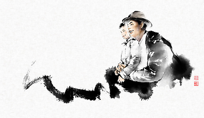 PSD 여자 남자 어린이 일러스트 캘리그라피 안기 붓터치 미소 소녀 상반신 성인 두명 어린이날 동양화 즐거움 번짐 위인 낙관 방정환 국내일러스트 기념일 감정 모션 표정 미술 사람 파일형식 효과