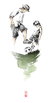 전신 PSD 남자 어린이 일러스트 캘리그라피 축구공 붓터치 소년 성인 두명 축구 어린이날 즐거움 번짐 위인 낙관 다리들기 남자만 방정환 국내일러스트 기념일 감정 공 축구용품 모션 사람 구기 파일형식 효과