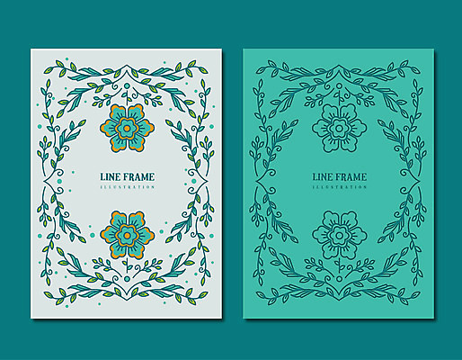 꽃 선 백그라운드 잎 라인일러스트 일러스트 프레임 사람없음 초록색 테두리 국내일러스트 AI파일 식물 컬러 파일형식 벡터