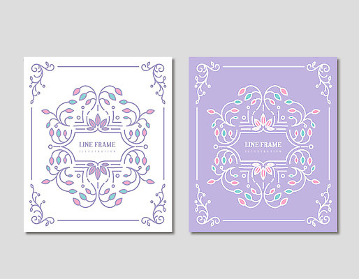 꽃 선 백그라운드 잎 라인일러스트 일러스트 프레임 사람없음 흰색 테두리 연보라색 국내일러스트 AI파일 식물 컬러 보라색 파일형식 벡터