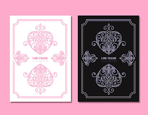 문양 선 분홍색 백그라운드 라인일러스트 일러스트 프레임 사람없음 검은색 하트 테두리 국내일러스트 AI파일 모양 컬러 파일형식 벡터
