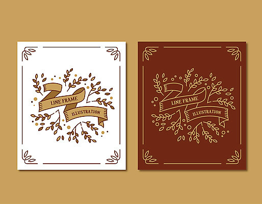 꽃 리본 선 백그라운드 잎 라인일러스트 일러스트 프레임 사람없음 갈색 흰색 테두리 국내일러스트 AI파일 식물 컬러 파일형식 벡터