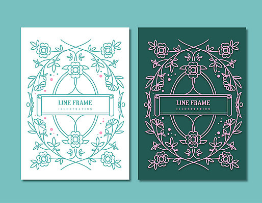 문양 꽃 선 백그라운드 라인일러스트 일러스트 프레임 사람없음 초록색 라벨 테두리 국내일러스트 AI파일 식물 컬러 파일형식 벡터