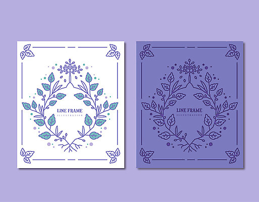 꽃 선 백그라운드 잎 라인일러스트 일러스트 프레임 사람없음 라벨 보라색 흰색 테두리 국내일러스트 AI파일 식물 컬러 파일형식 벡터