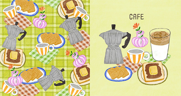 PSD 접시 패턴 일러스트 디저트 사람없음 쿠키 꽃병 카페 패턴백그라운드 커피잔 커피포트 토스트 카페라떼 국내일러스트 식기 꽃 커피 음식 빵 백그라운드 무늬 주전자 잔 상점 라떼 파일형식