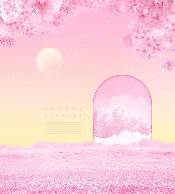 PSD 편집이미지 분홍색 백그라운드 꽃밭 꽃백그라운드 사람없음 문 봄 벚꽃 달 아치 계절백그라운드 이미지편집 자연요소 계절 꽃 컬러 파일형식