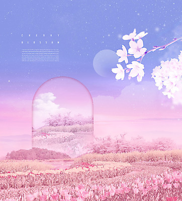 PSD 나무 편집이미지 분홍색 백그라운드 꽃백그라운드 사람없음 문 봄 벚꽃 달 아치 계절백그라운드 이미지편집 자연요소 식물 계절 꽃 컬러 파일형식